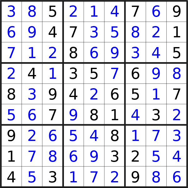 Sudoku solution for puzzle published on Sunday, 1st of December 2024